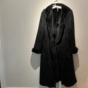 DKNY Black 100% Lamb Shearling Coat. Size S. Made in USA. Used in Good Condition